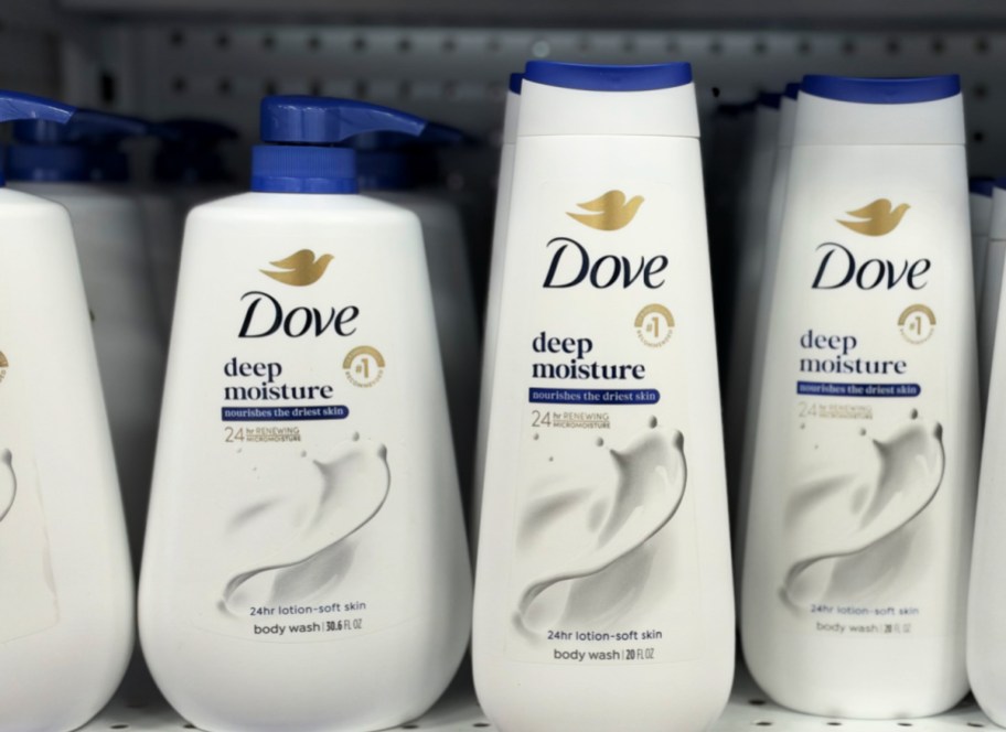 dove body washes on a store shelf
