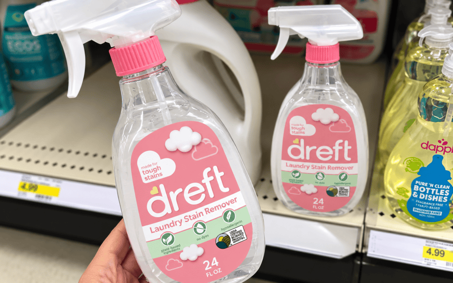 hand holding dreft stain remover
