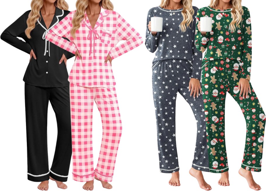2 pajama sets in 4 different prints