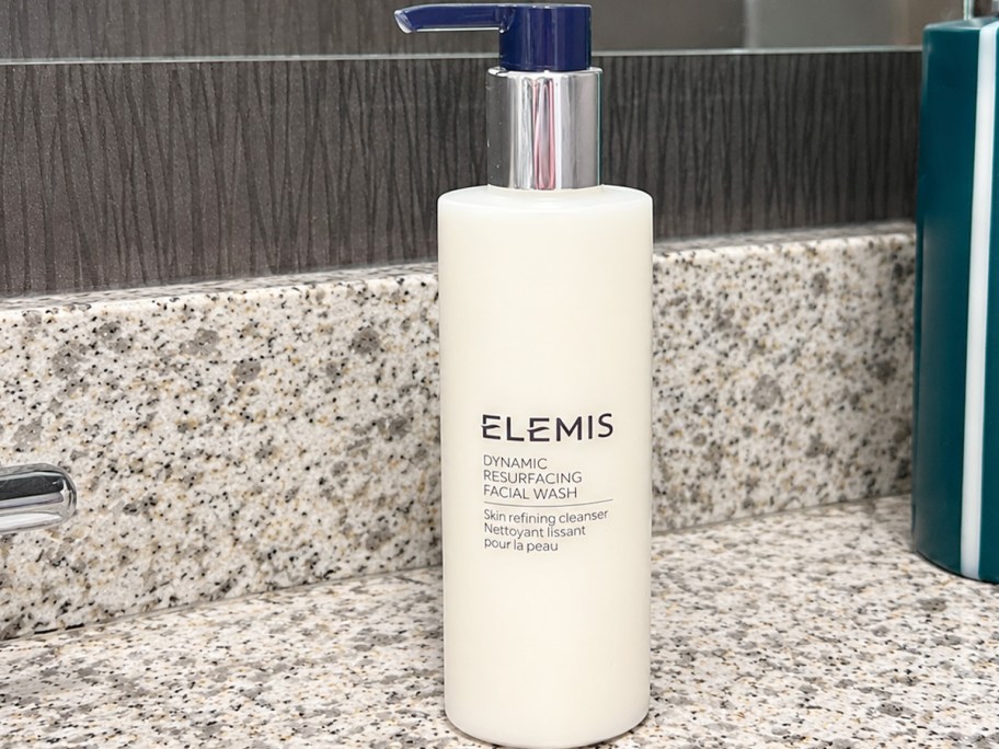 elemis bottle on countertop 