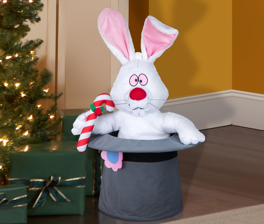 rabbit in top hat animated Christmas decoration
