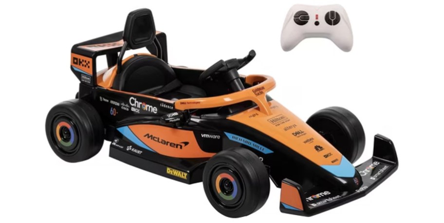 orange and black race car ride on toy