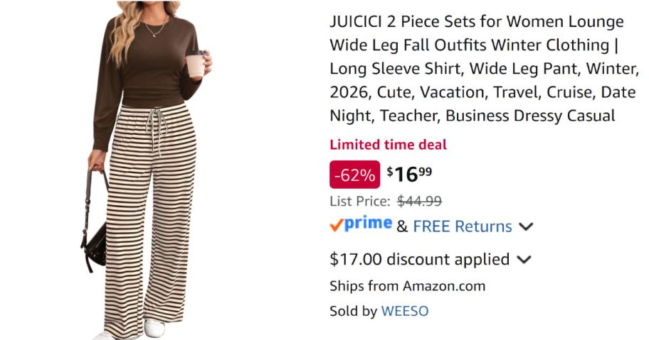 woman with striped pants next to Amazon pricing information
