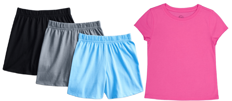 pack of shorts and pink tee