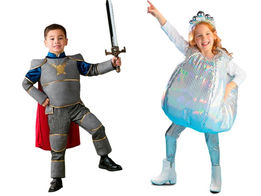 kids wearing knight and disco costumes