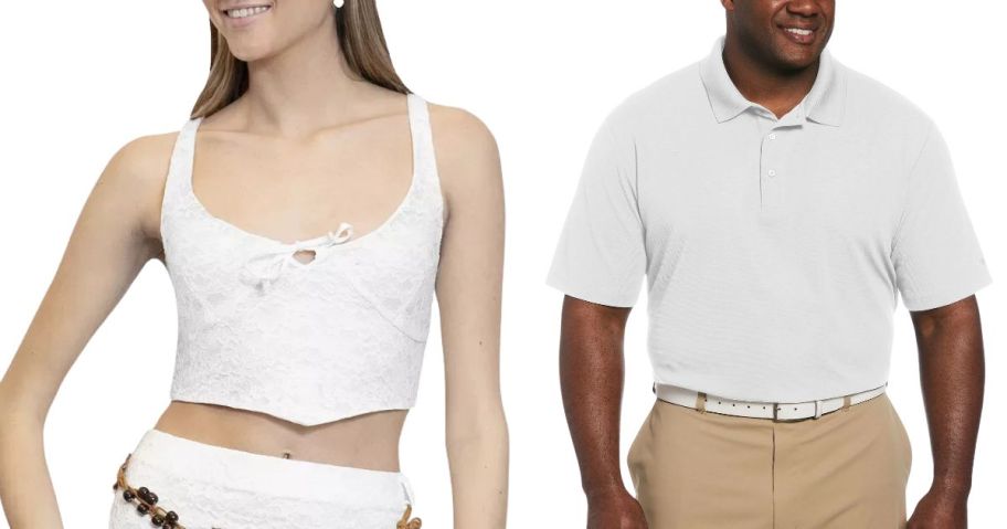 a woman and a man wearing kohls tops