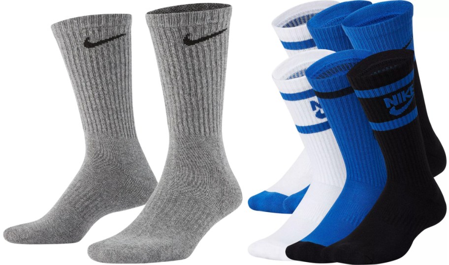 mens gray nike crew socks and kids blue black and white crew sock 6 pack