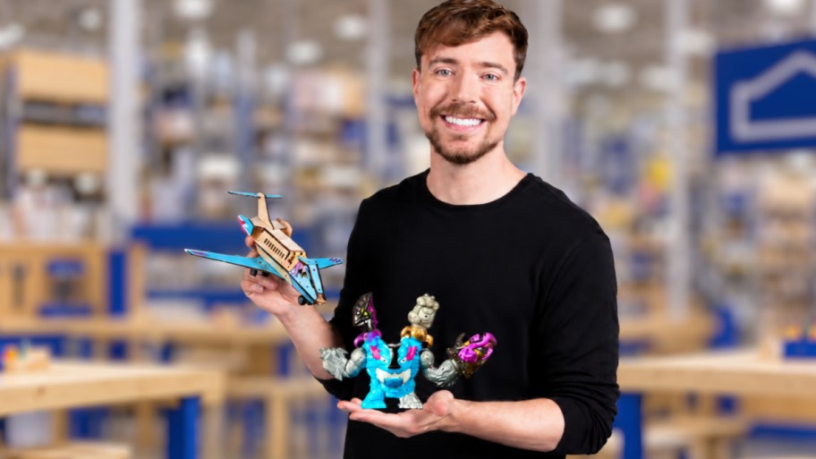 mr beast holding build kit and swarm monster