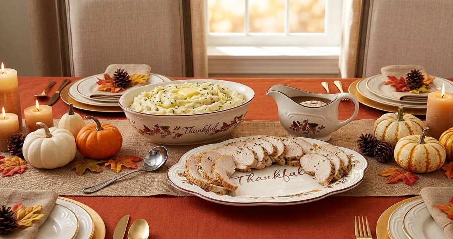 table decorated for thanksgiving