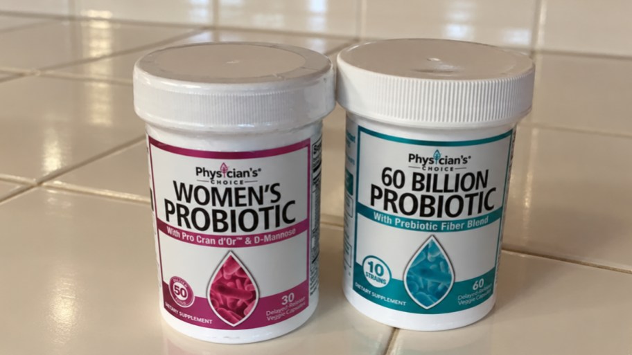two bottles of probiotic supplements