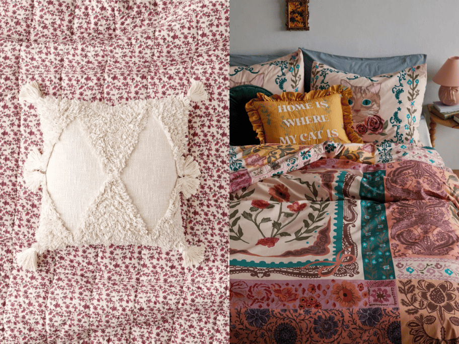 throw pillow and boho bedding