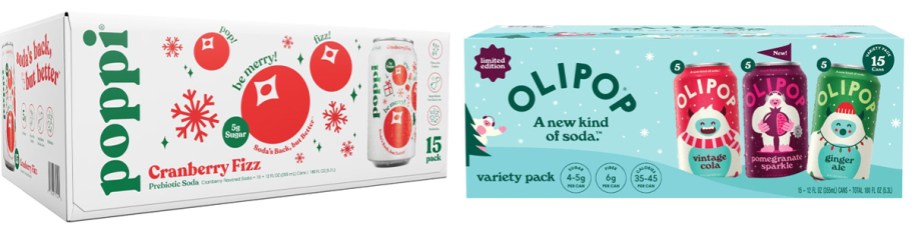 poppi and olipop soda boxes