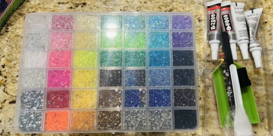rhinestone kit on counter