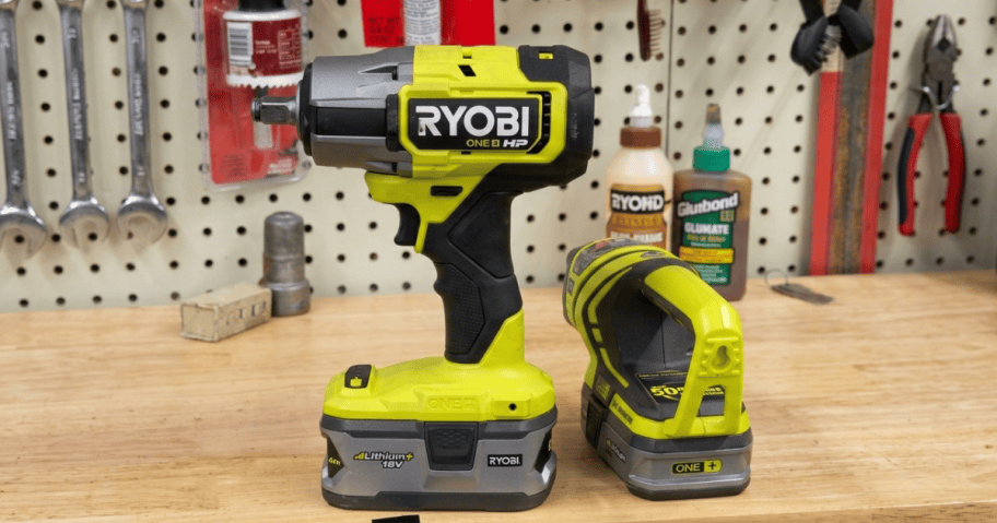 ryobi tool on a garage countertop