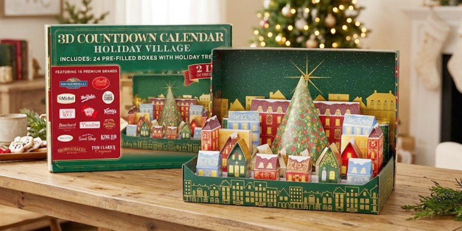 holiday village calendar open on table 