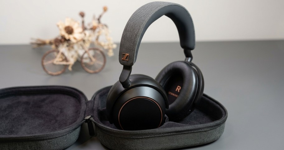 black headphones in a case