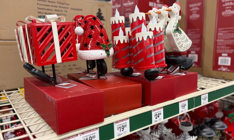 a selection of metal christmas solar stakes