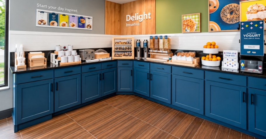 a hotel breakfast area