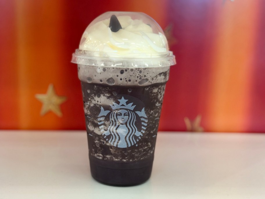 a Starbucks Black Cat Frappe on a counter