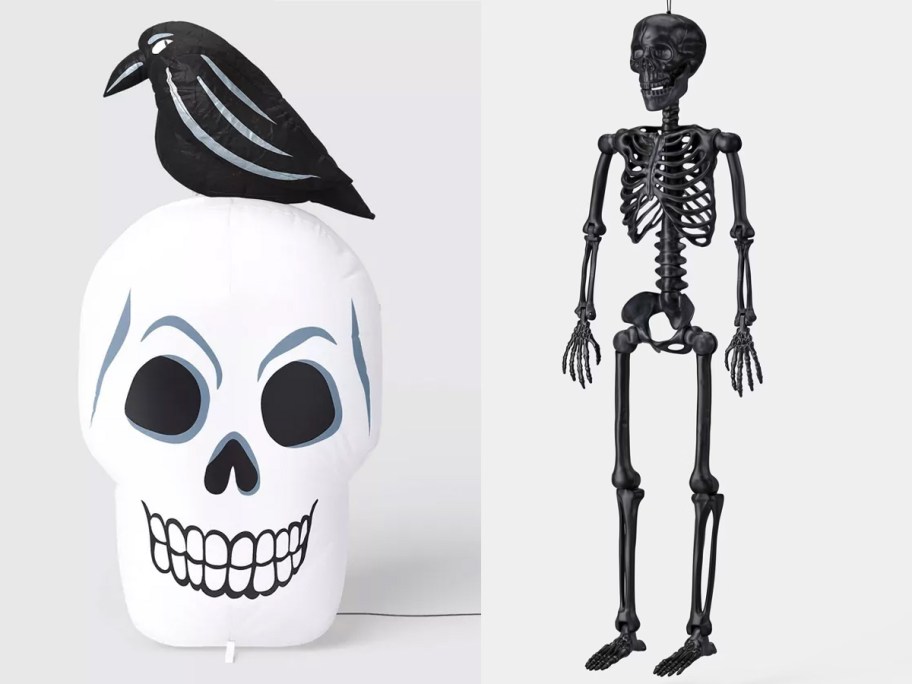 skull inflatable and black skeleton 