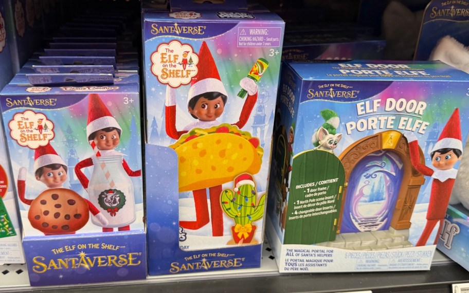 Elf on the Shelf accessories in boxes on store shelf