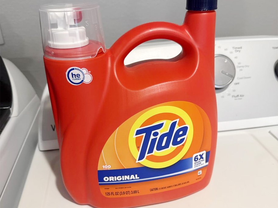 tide detergnet bottle on washer 