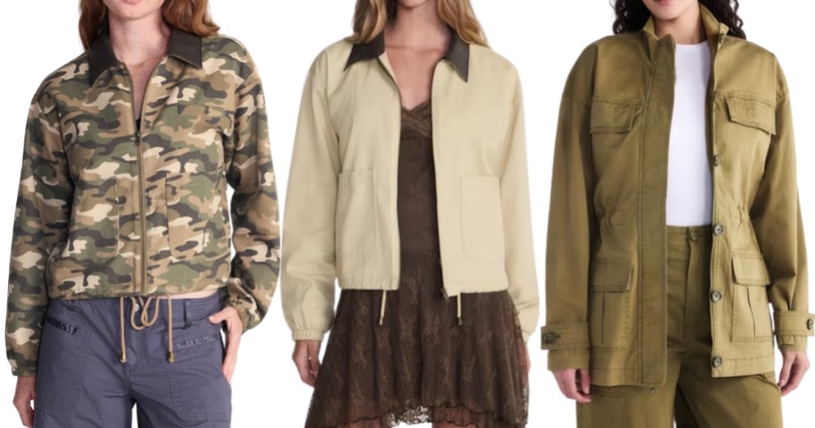 3 women wearing different styles of barn jackets