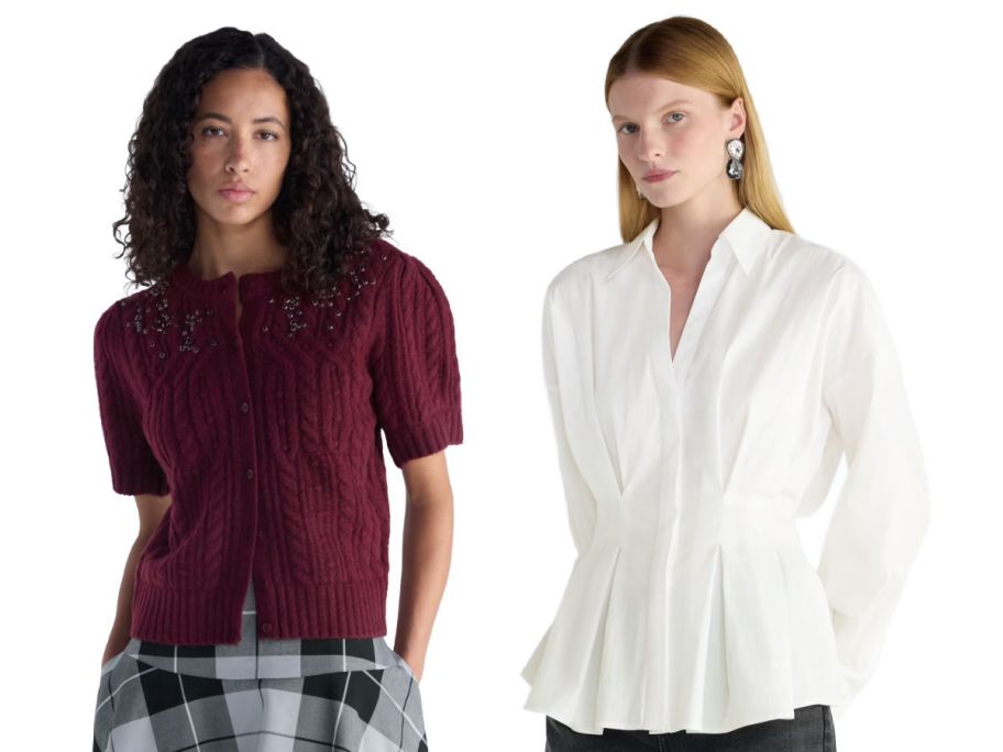 2 women from the waist up on a white background