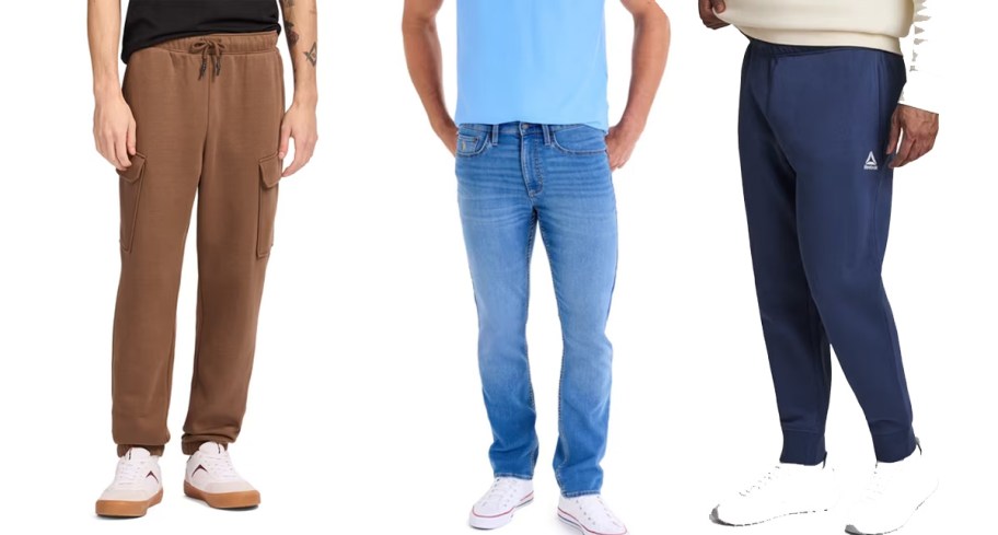 men wearing brown and blue pants 