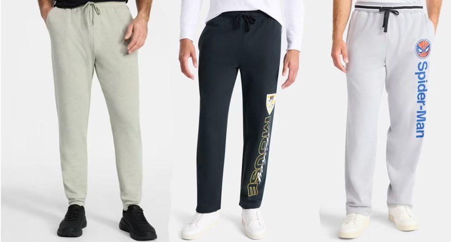 men wearing tan, blue and gray pants 