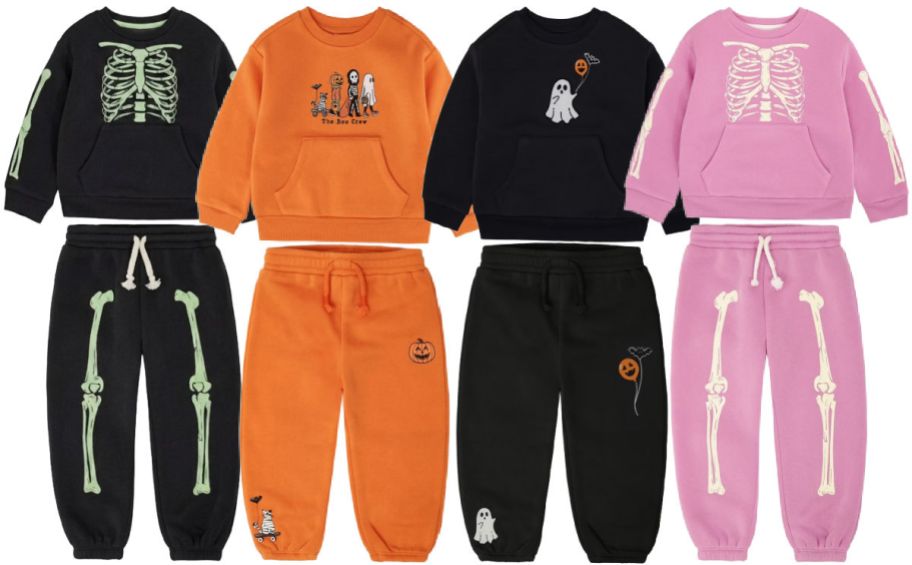 4 children's jogger sets on a white background