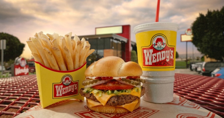 burger, fries, and drink at wendys