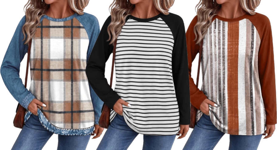 3 women wearing striped shirts