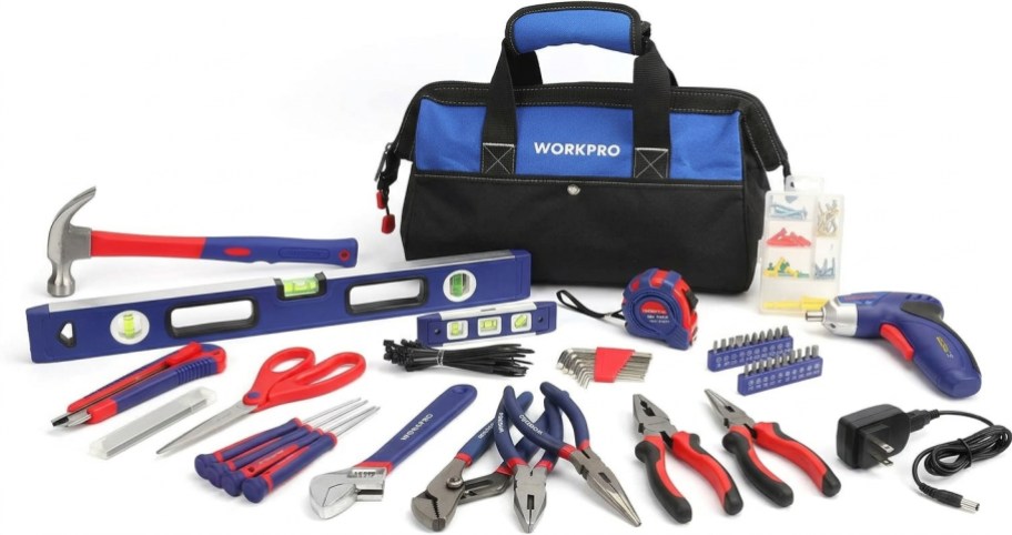 tool set with blue bag