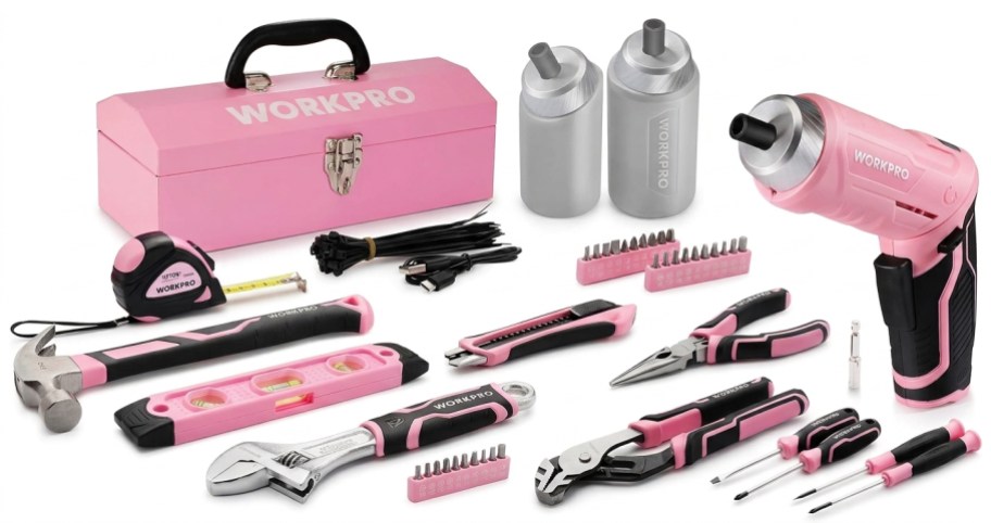 tool set with pink bag